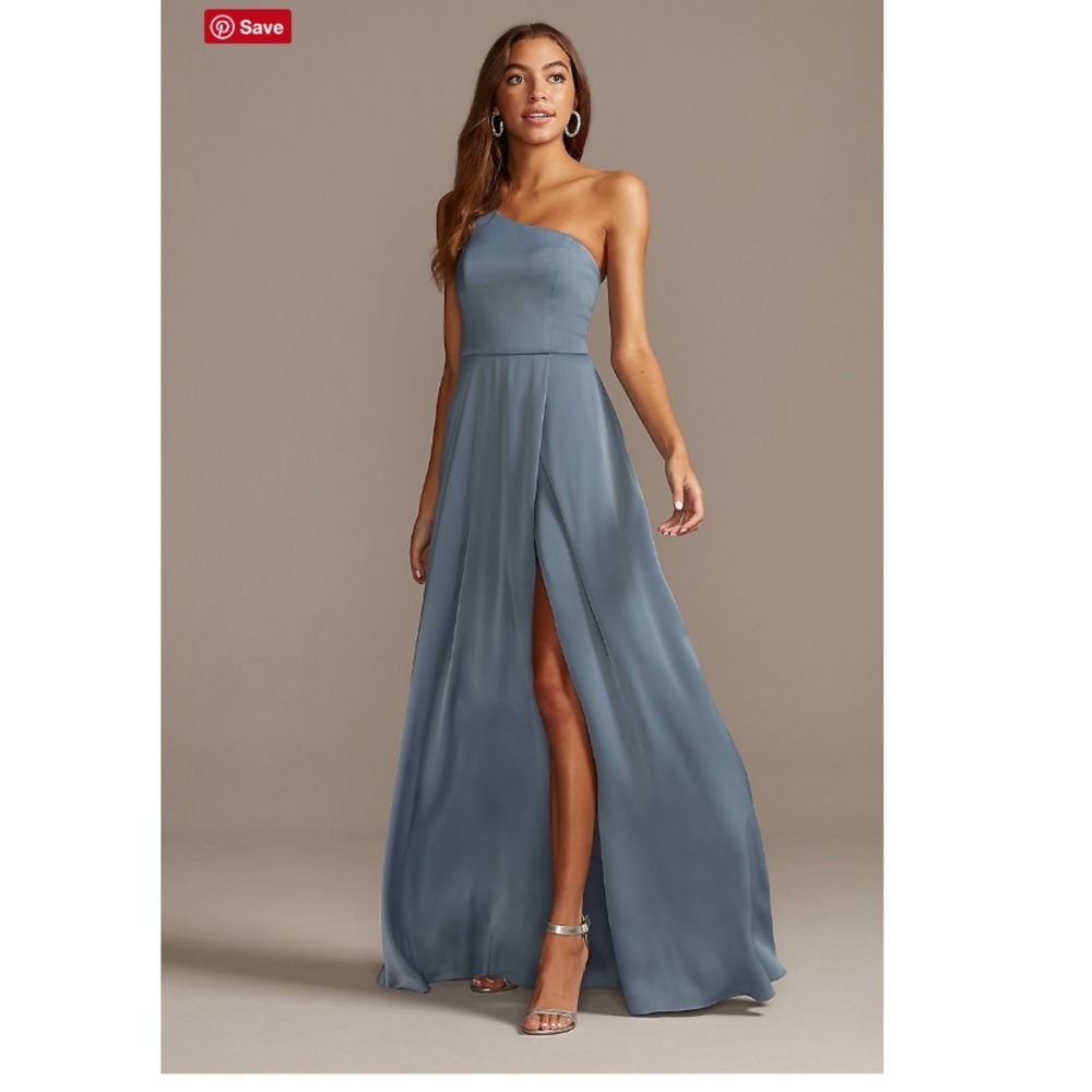 One shoulder satin bridesmaid dress Steel Blue